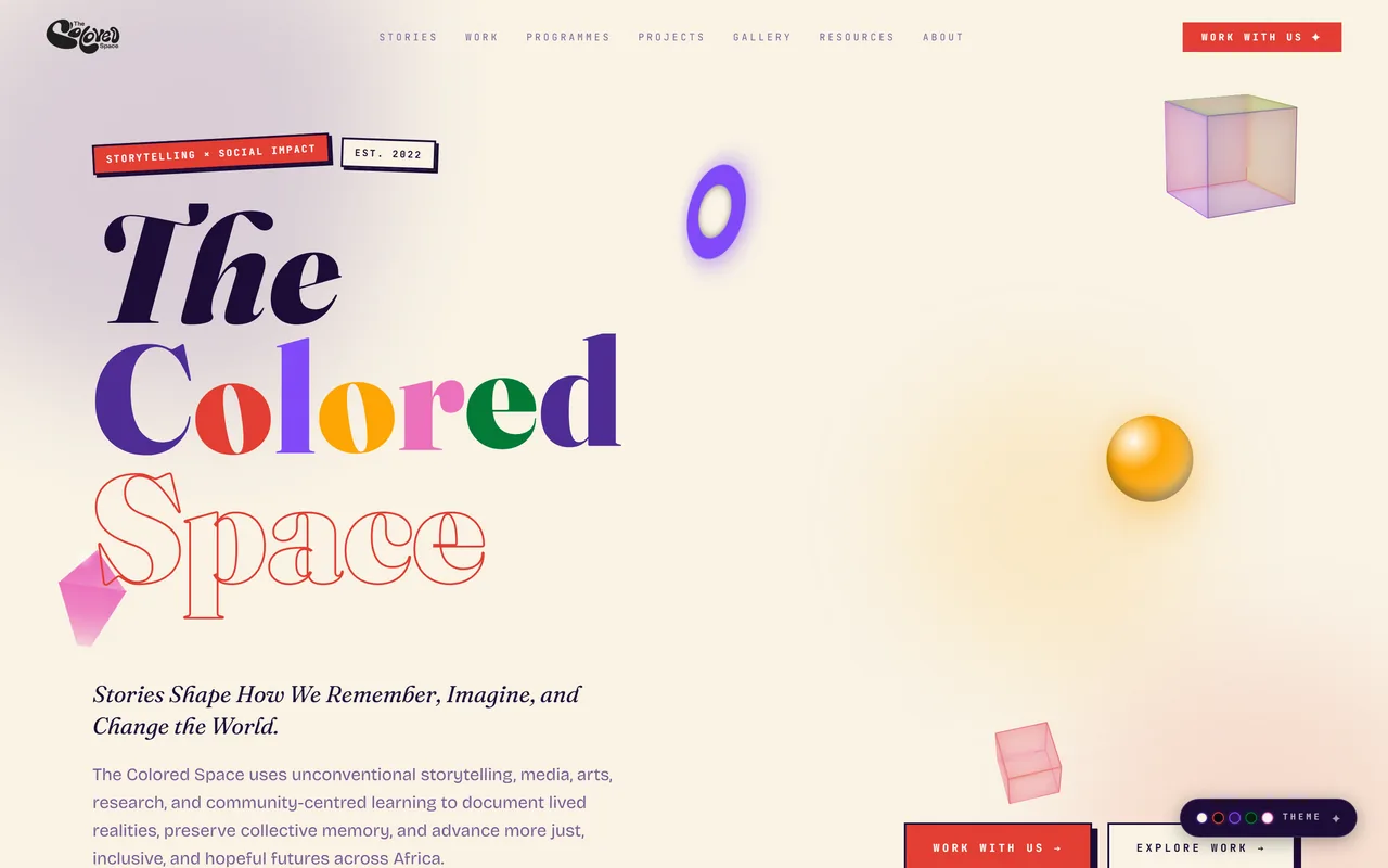 The Colored Space home page with its layered typographic hero
